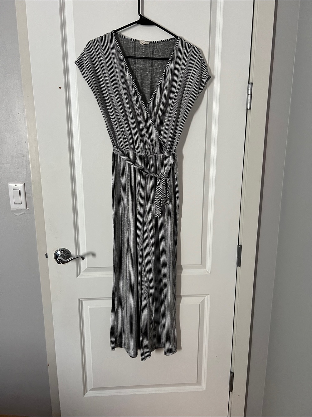 Striped V-Neck Women’s Jumpsuit in Black and White